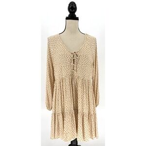 American Eagle Long Sleeve Floral Tiered Babydoll Mini Dress MED Boho Prairie